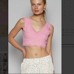POL Pink Lace Trim Tank Top